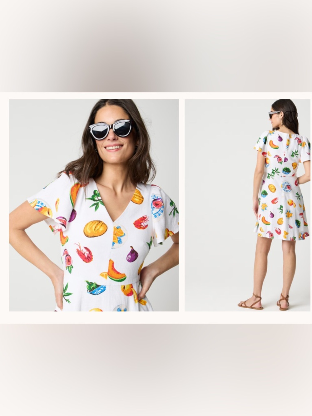 J.CREW Printed Linen-Blend Flutter-Sleeve Mini Dress Picnic Food $128 CK859 Sz S - Picture 9 of 9
